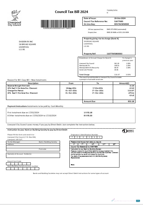 United Kingdom Liverpool City Council taxbusiness utility bill template in Word formats